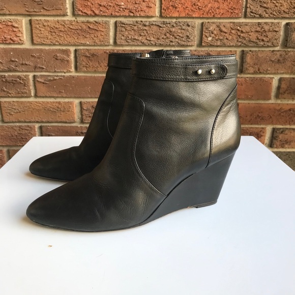 Loeffler Randall Black Leather Ankle Wedge Boots - Picture 3 of 7